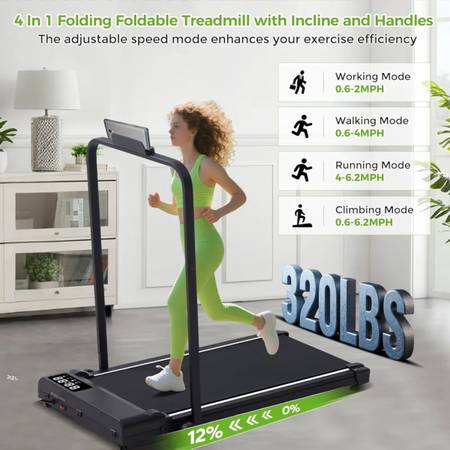 Caminadora plegable con inclinación y barra de agarre, cinta de correr de 3.0HP - $120 (Potomac)63470448617729122