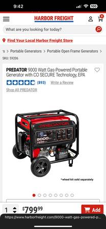 Predator 9000 watt gas powered portable generator 1