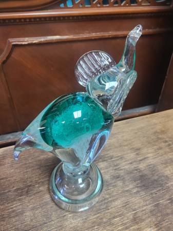 Large Clear/Green Hand-Blown Glass Elephant 1