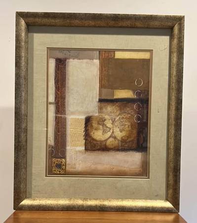 Framed Abstract Collage Painting Print of  Globes 1