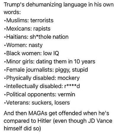 Trump's Dehumanizing Language In His Own Words 1