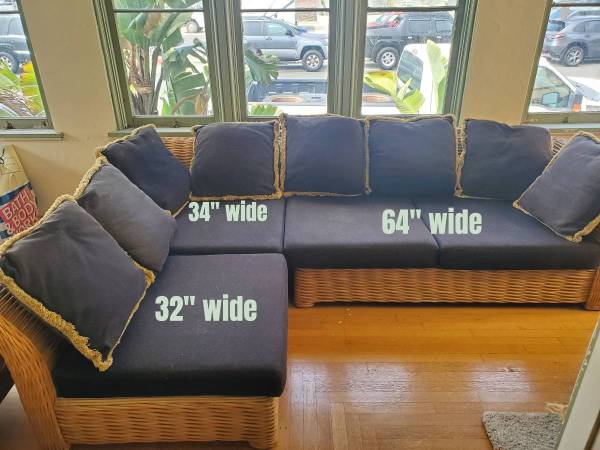 Vintage rattan wicker sectional couch & single chair & small table 1
