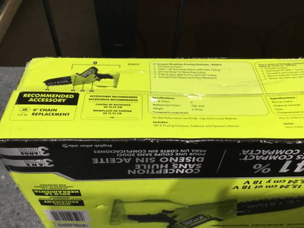 RYOBI 6” P25013BTL 18V COMPACT BRUSHLESS PRUNING CHAINSAW (TOOL ONLY) - $120 (Escondido)63471474606723121