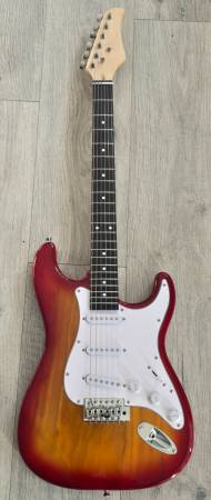 Unbranded Stratocaster Copy – Cherry Sunburst with Fresh Setup & Strin 1