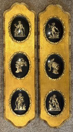 Vintage Pair of Mid-Century Greco Roman Style Wall Plaques Andrew