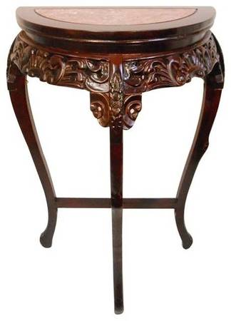 Marble Top Half Moon Floral Carved Wooden Hall Table 1