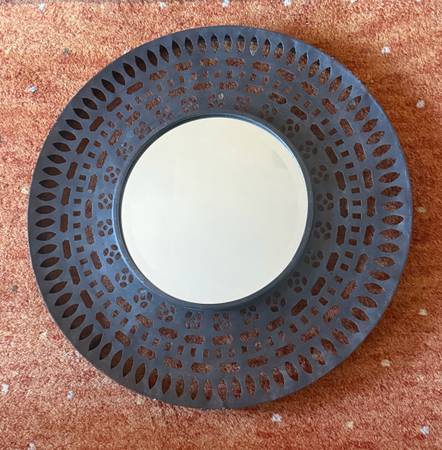 Black Geometric Metal Round Wall Mirror 24” 1