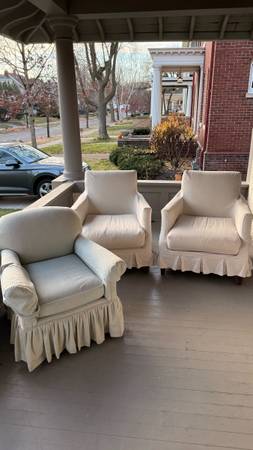 Three slip covered arm chairs 1