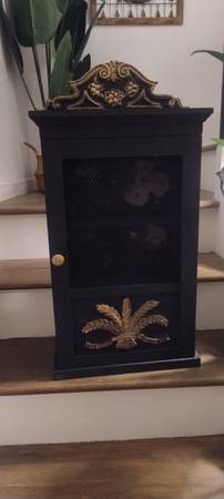 Decorative Storage Cabinet – Black with Gold Accents Floral-lined inte 1