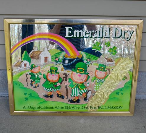 Vintage Emerald Dry California White Wine Bar Mirror 1