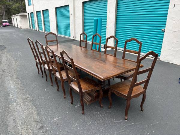 Large 19th century dining table with chairs 1