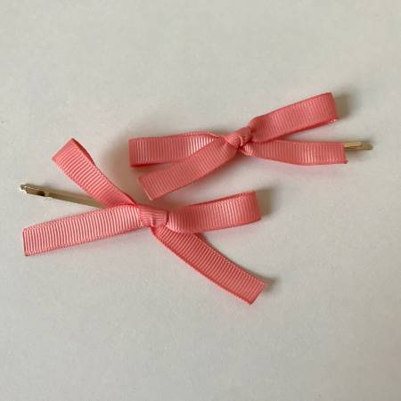 Room Shop Grosgrain Bow Bobby Pins, Set of 2, Peach Pink 1