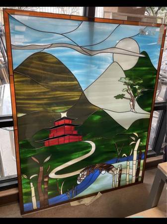Vintage large panel of stained glass art 1