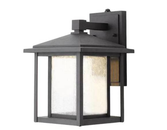 Wall Lantern Sconce Black Outdoor Seeded Glass Dusk to Dawn four 1