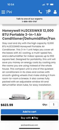 Acondicionador de aire portátil 3 en 1 Honeywell (usado ligeramente), 12,000 BTU - $250 (Seattle)63471323128833122