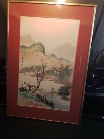 Chinese landscape painting by "惠琴" (Huì Qín) ink and wash with light c 1