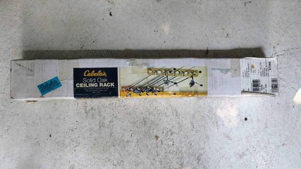 Cabela's Solid Oak Ceiling Fishing Rod Rack - New in Box 1