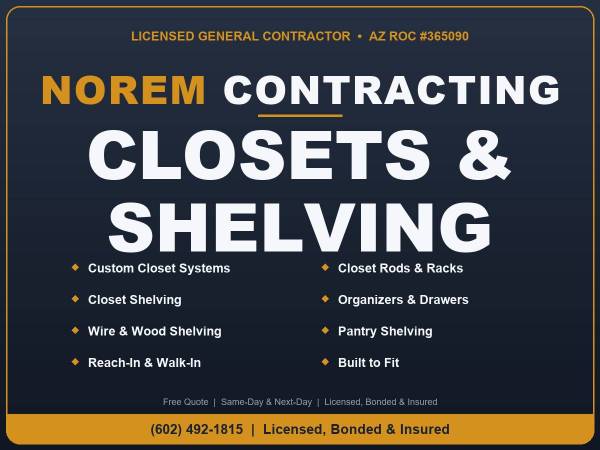 Closet Installation Contractor - Custom Carpentry or Pre-Built Closets 1