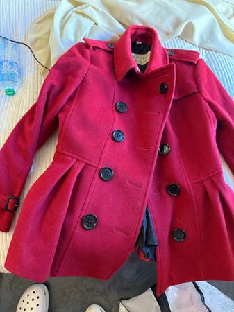 Burberry Wool-Cashmere Military Peplum Double-Breasted Coat Crimson Re 1