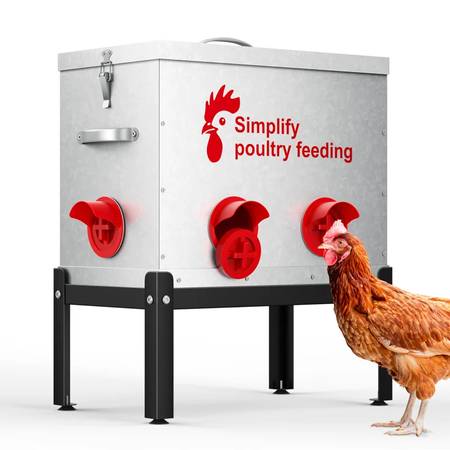Comedero metálico para aves de 6 estaciones con una gran capacidad de 40 lb de alimento.