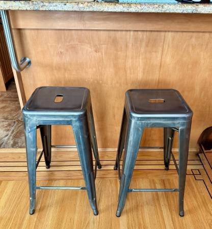 (2) TWO Pre-owned Industrial Metal Bar Stool 1