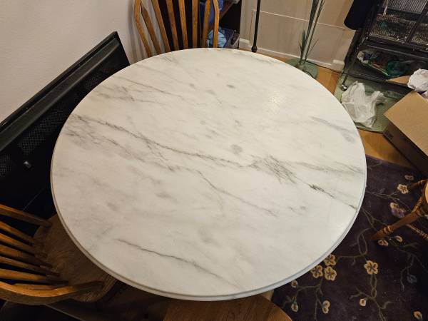 Solid Marble Table with Oak Base 1