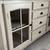 TV Console 61” wide solid wood cream vanilla finish distressed wood 3 thumbnail