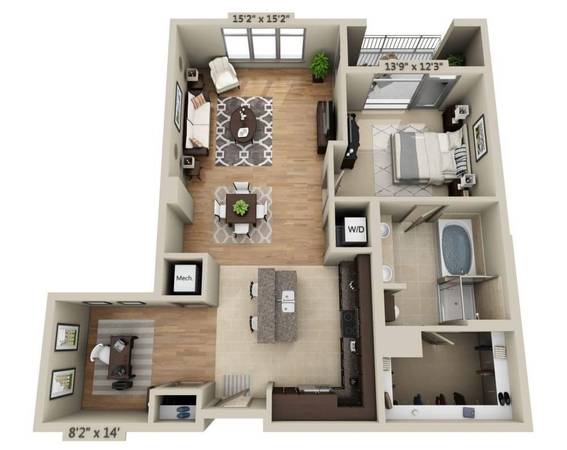 TMLP 12-mo. | Exceptional 2x2 with Hardwood Floors  Full-Sized Washer/Dryer 1