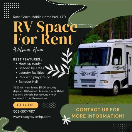 RV Spaces Available Periodically at our Beautiful Rose Grove MHP! 1