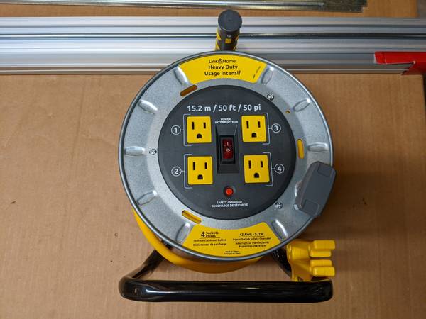 Link2Home Professional Grade Metal Cord Reel 50ft 12AWG Extension Cord - $35 (GLENWOOD)63471078472579120