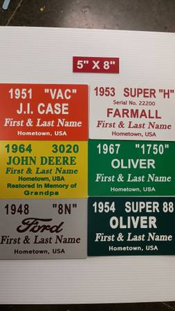 Engraved  Plastic Tractor ID Plaque 1