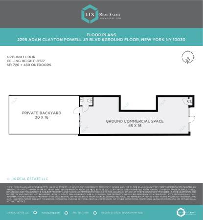 $4,500 / 1200ft2 - 720SF Commercial Ground Floor with 480SF Private Backyard in Harlem (Harlem / Morningside)63661204510465121
