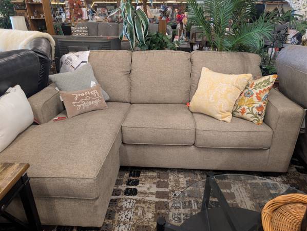 NEW Greaves sofa couch with reversible left or right chaise, tan/beige 1