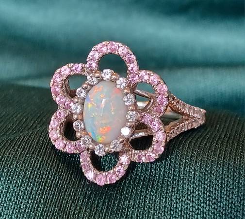 Opal and Silver Ring with Accent Stones 1