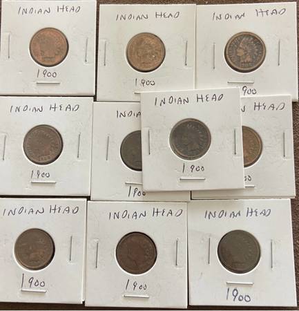 1900 Indian Head Penny Lot (10 Coins) All Readable Dates 1
