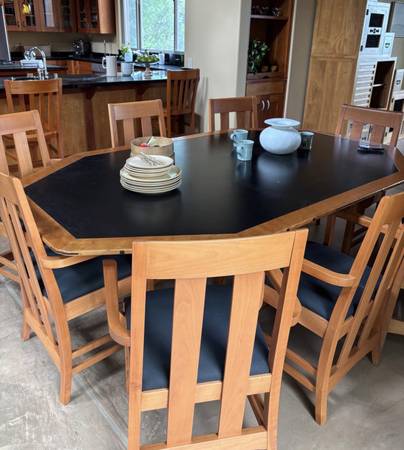 Large Custom Solid Wood Mission Dining Table + 8 Chairs - Delivery! 1
