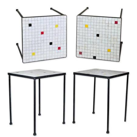 (4pc) Set Mid-Century Modern Mosaic Tile Top Side Tables 1