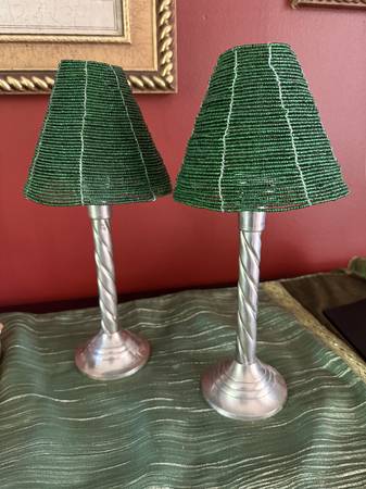 candlesticks with green beaded shades 1