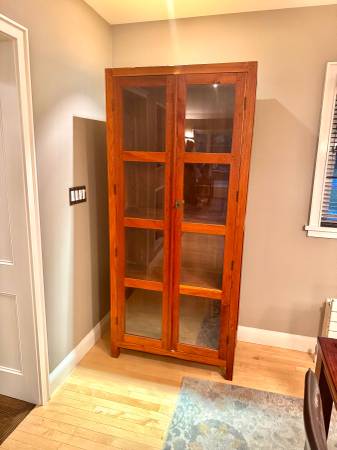 Solid teak glass door china cabinet 1