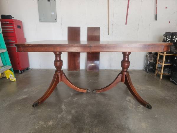 Solid Wood Double Pedestal Dining Table with Leaves 1