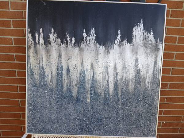 Contemporary Square Black,White and Gray 3 D painting 1