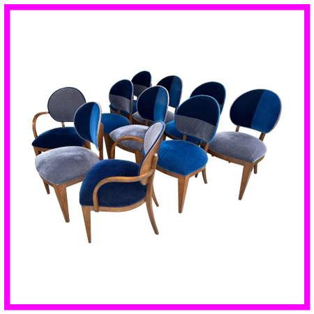 Custom Design Walnut + Mohair Dining Chairs, Set Of Ten 1