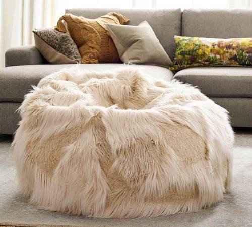 Mongolian Patchwork Faux Fur Bean Bag 1