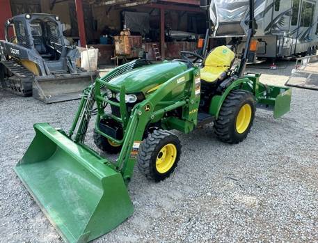 John Deere 2025R with loader and box blade 1
