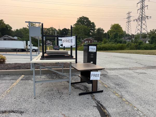 Free workbench, scale, filing cabinet, desk, and table 1