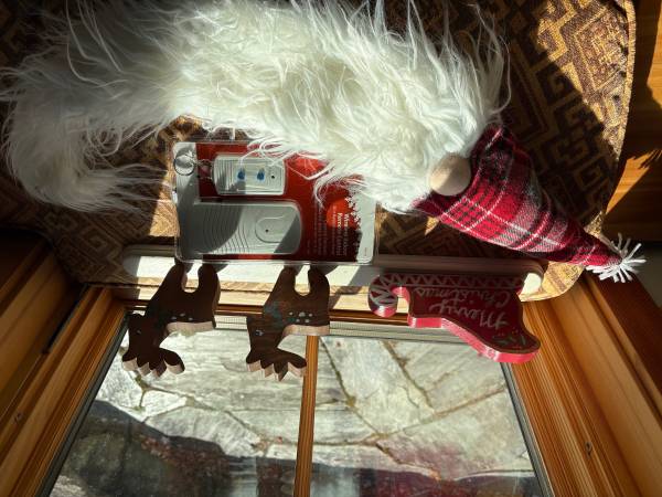 Santa, wooden ornament with reindeer, sleigh, auto light control 1