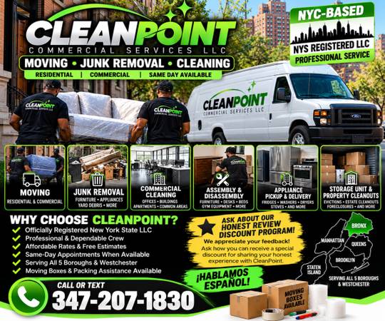 CLEANPOINT MOVING • JUNK REMOVAL • CLEANING SERVICES | SAME DAY AVAILABLE 1