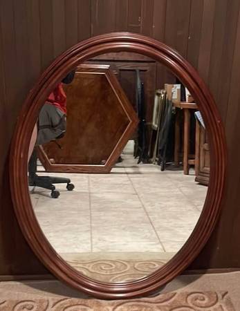 Vintage Oval Solid Mahogany Framed Mirror by Gibbard 1
