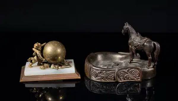 Two Metal Sculptures Horse Ashtray & Angel 1