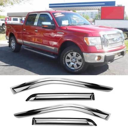 94975Y Chrome Side Window Visor Wind Vent Deflector for 2015-2022 Ford F150/F250 1